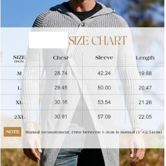 Men's Long Cardigan Sweater Hood Button Closure Long Sleeve Knit Coat - Picture 6 of 6